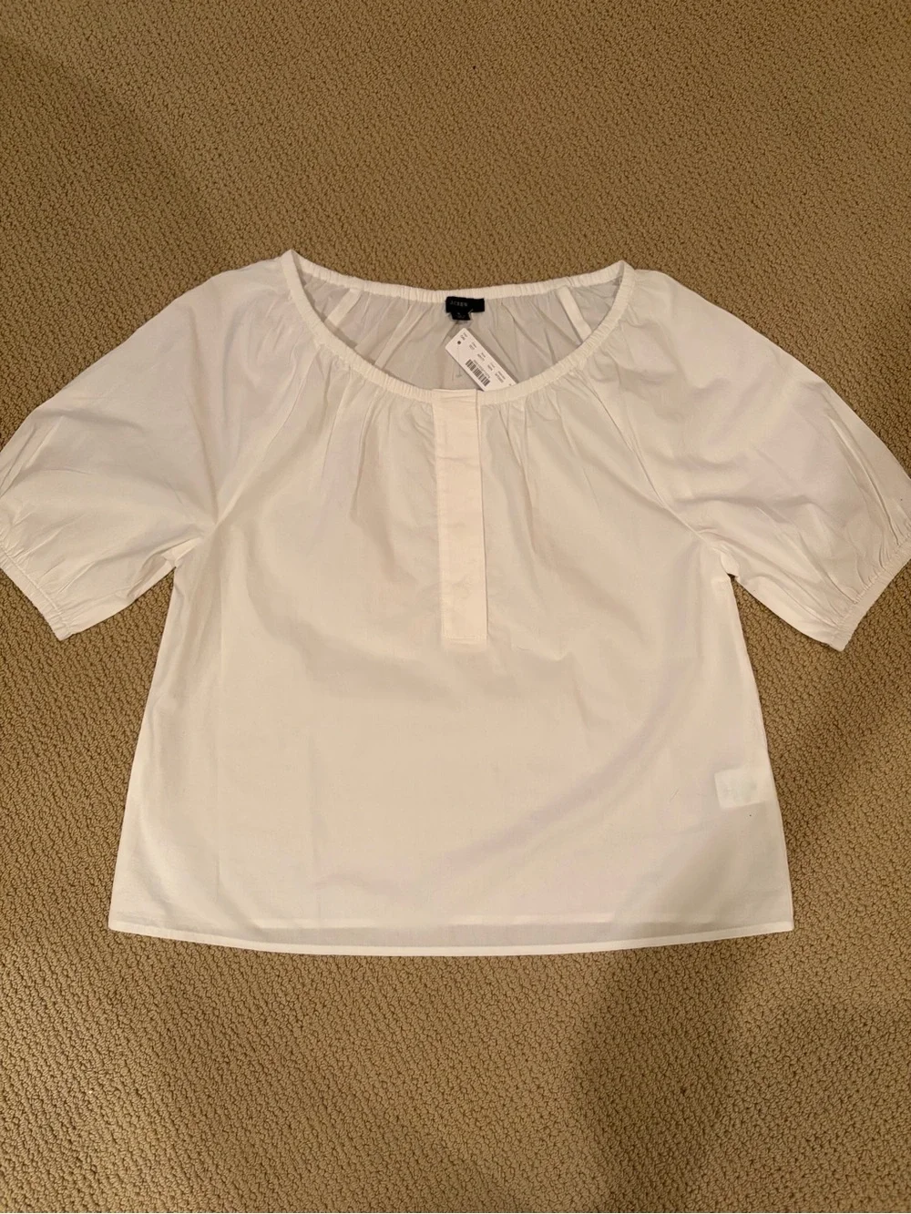 J crew Women’s White Cotton Peasant Blouse - 3/4 Sleeve NWT Small/Medium